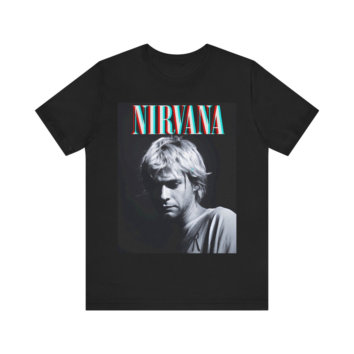 A black graphic t-shirt featuring an aesthetic graphic of Nirvana.