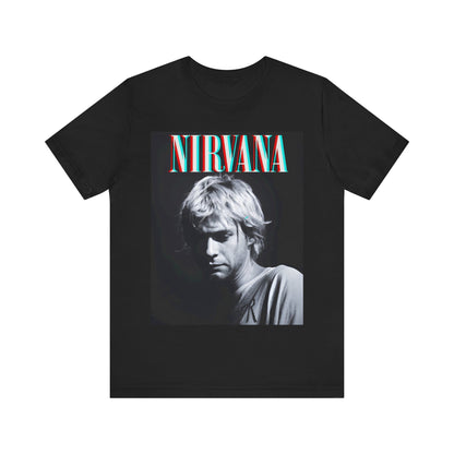 A black graphic t-shirt featuring an aesthetic graphic of Nirvana.