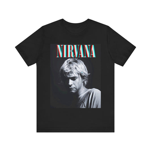 A black graphic t-shirt featuring an aesthetic graphic of Nirvana.
