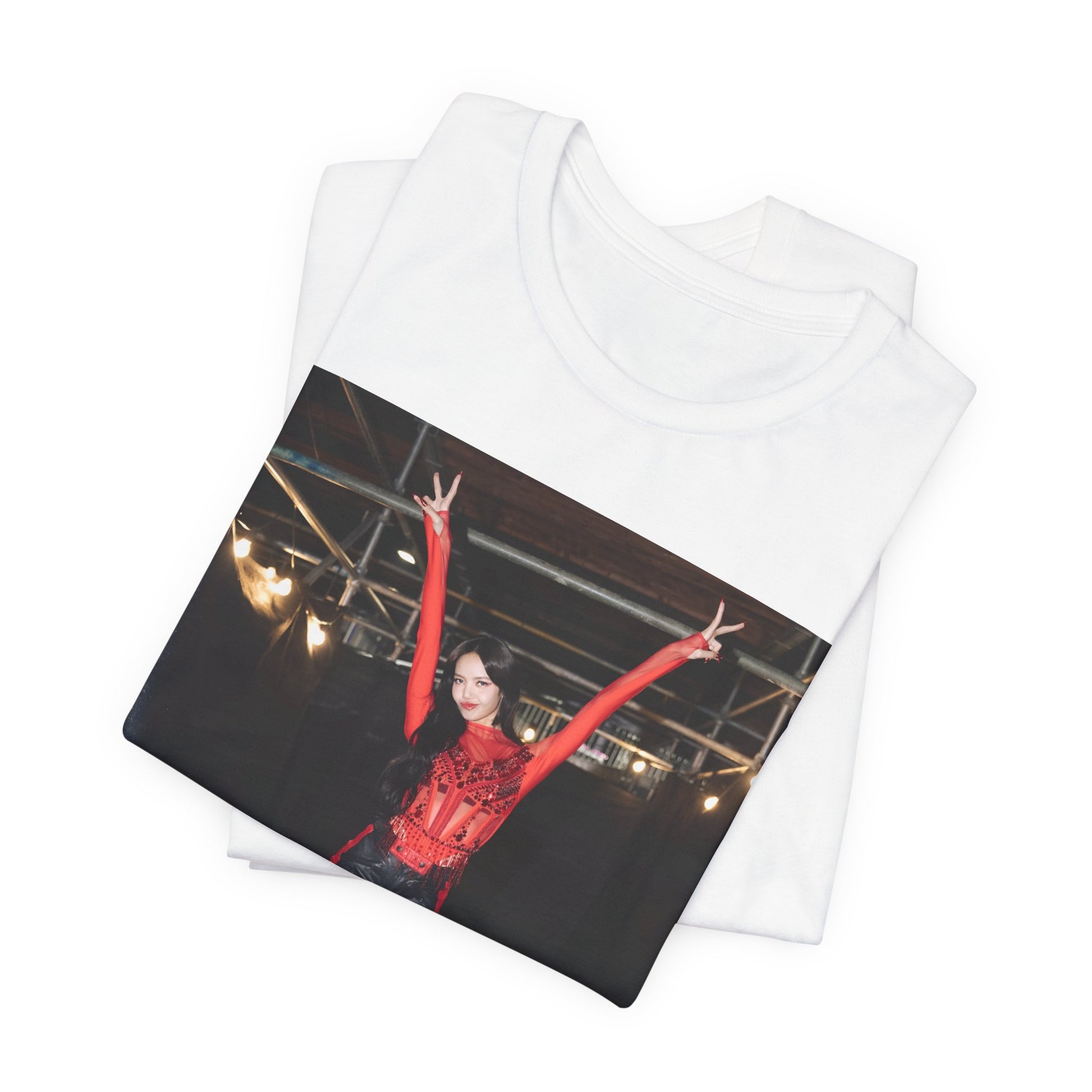 A black graphic t-shirt featuring a classic graphic of Lisa as a Blackpink rapper.
