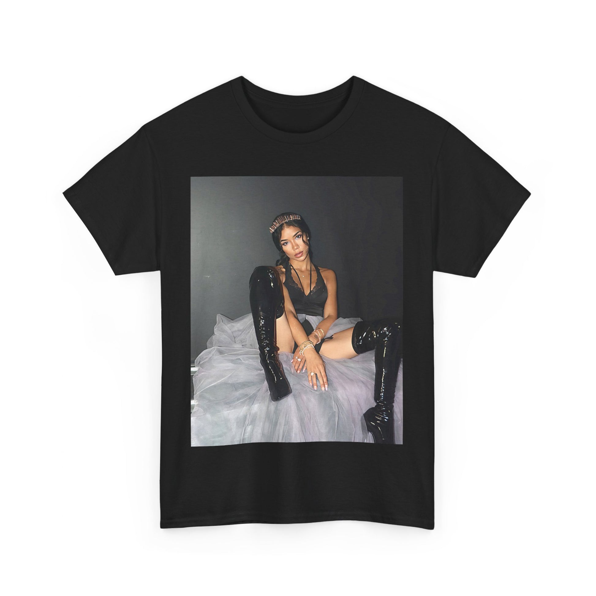 A black graphic t-shirt featuring a boxy graphic related to Jhene Aiko's 'Chilombo' album era.