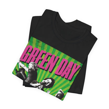 A black graphic t-shirt featuring a graphic related to Green Day's 'Basket Case' song.