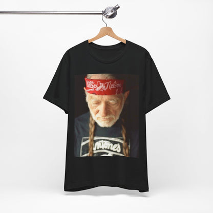 A black graphic t-shirt featuring a Texas music aesthetic graphic of Willie Nelson.