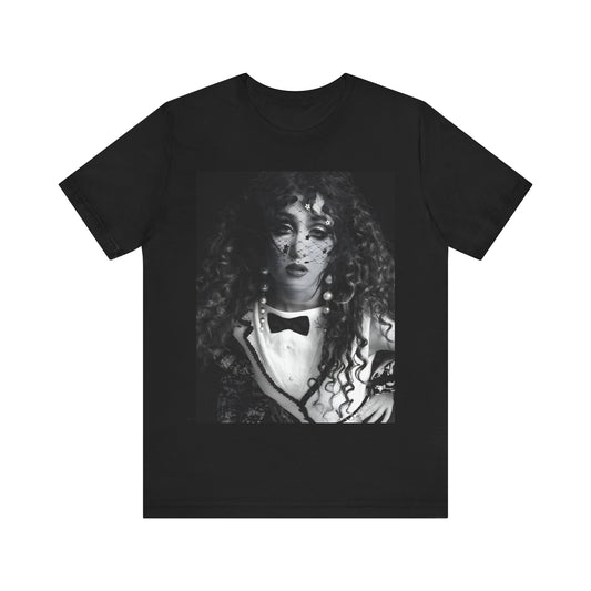A black graphic t-shirt featuring a graphic related to Chappell Roan's 'Hot to Go' era tour.