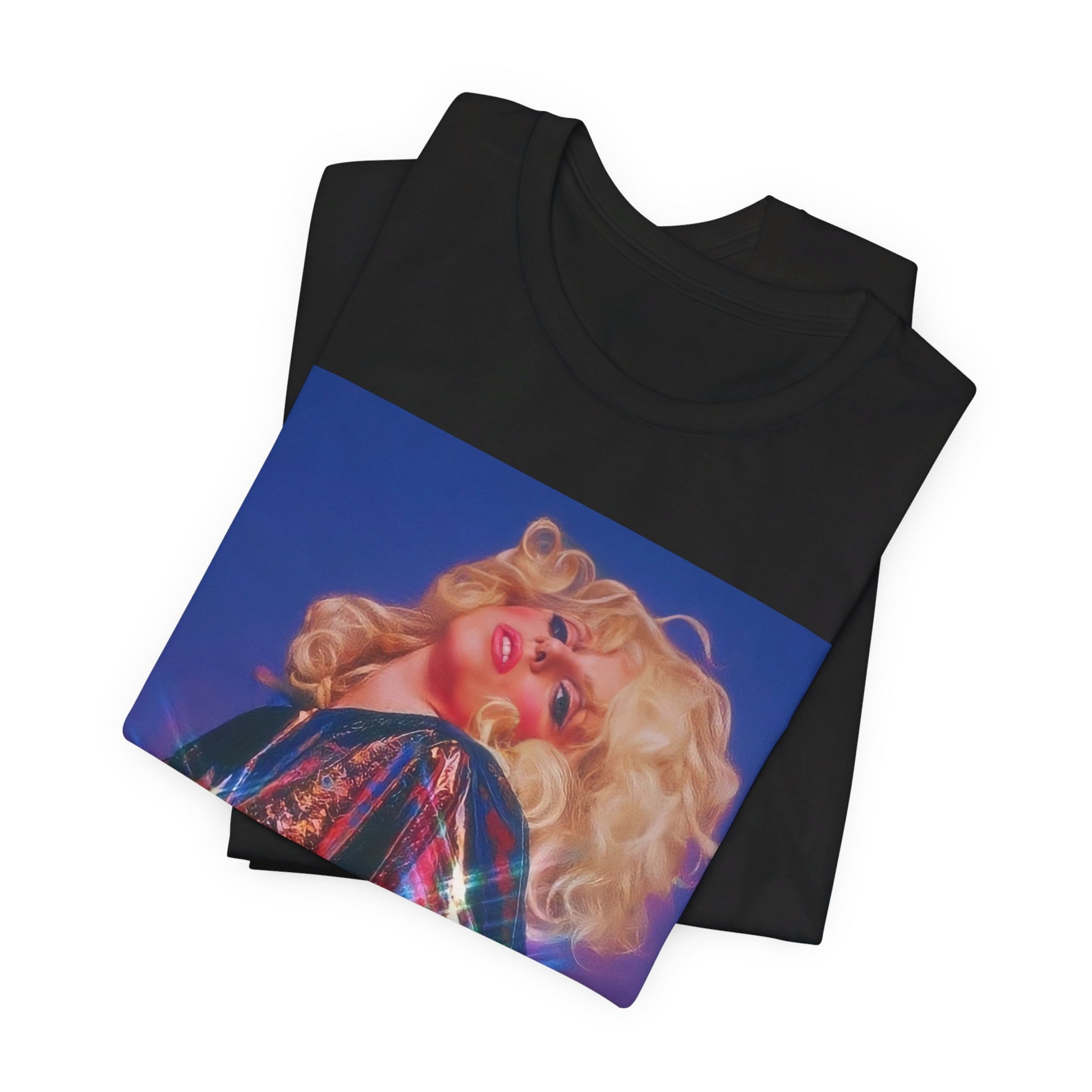 A black graphic t-shirt featuring a graphic of Lady Gaga as 'Mother Monster'.