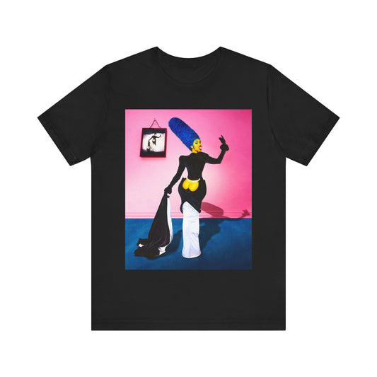 A black graphic t-shirt featuring a photo or graphic of Cardi B blended with elements or characters from The Simpsons.