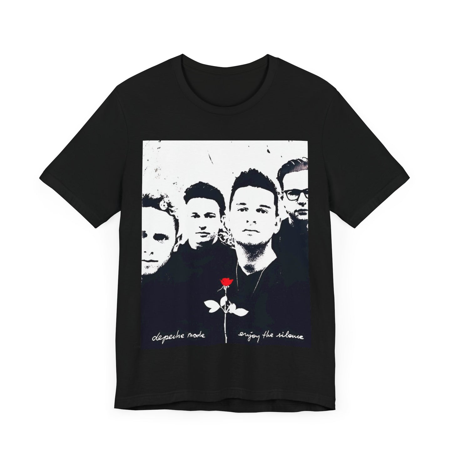 A black graphic t-shirt featuring a graphic related to Depeche Mode's 'Enjoy The Silence' era.