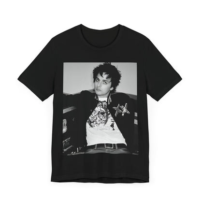 A black graphic t-shirt featuring a graphic of Billie Joe Armstrong from Green Day.