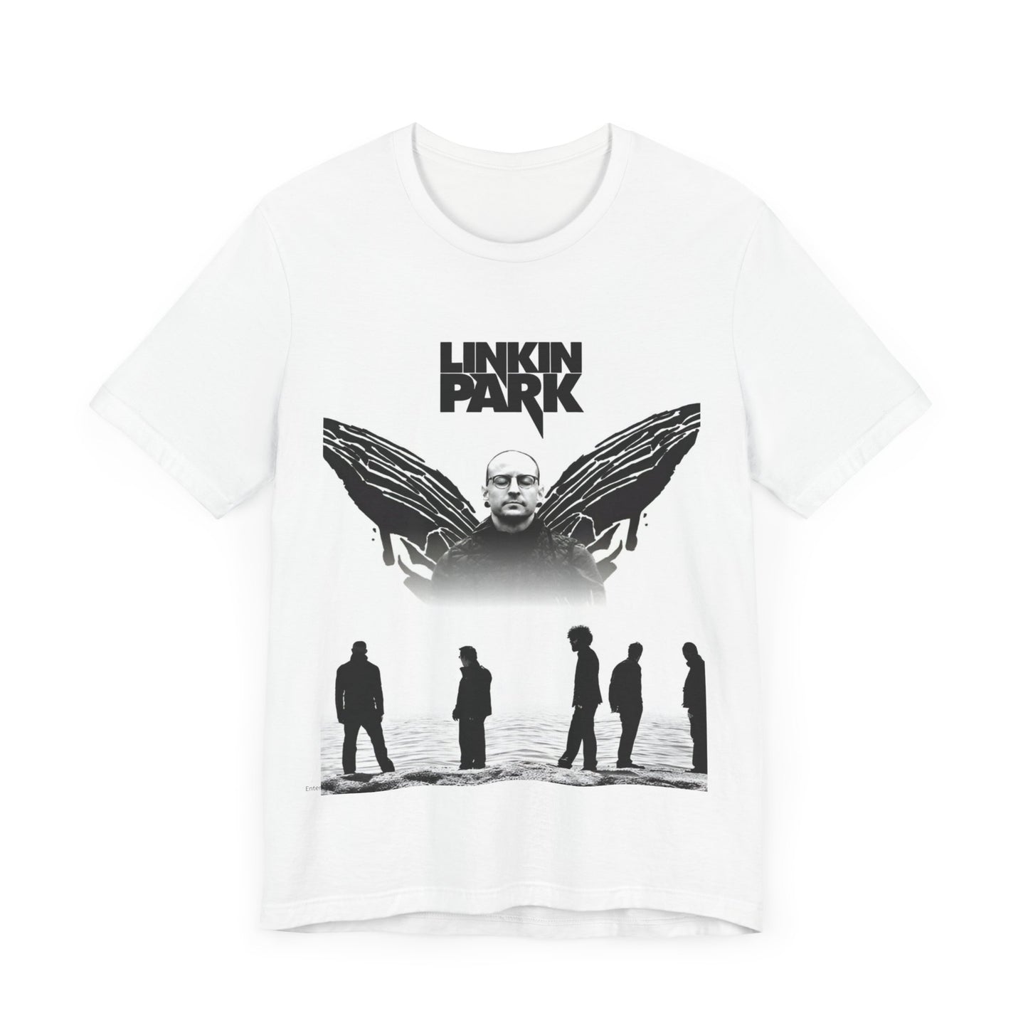 A black graphic t-shirt featuring a tribute graphic for Chester Bennington of Linkin Park.