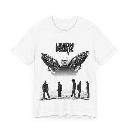 A black graphic t-shirt featuring a tribute graphic for Chester Bennington of Linkin Park.