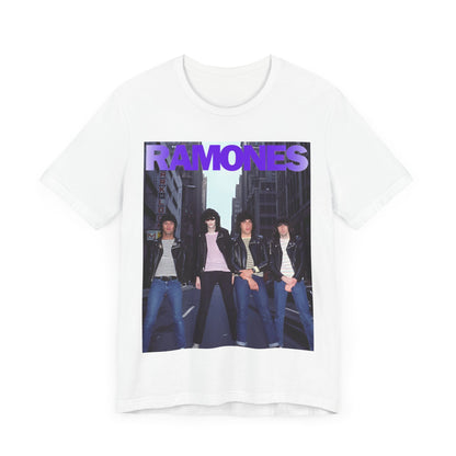 A black graphic t-shirt featuring a graphic of the Ramones emphasizing a rebellious punk spirit.