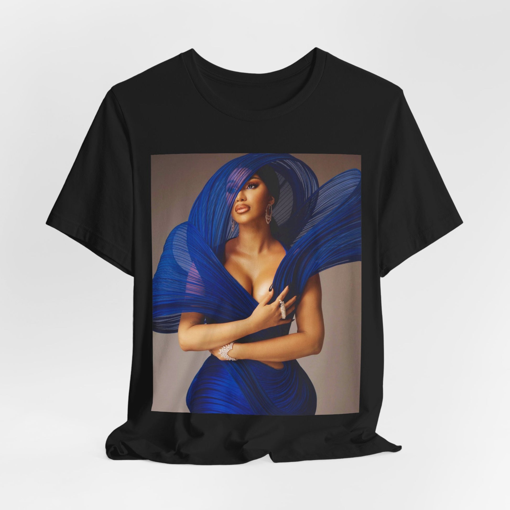 A black graphic t-shirt featuring a graphic of Cardi B in a powerful stance.