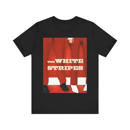 A black graphic t-shirt featuring a red and white signature graphic of The White Stripes.