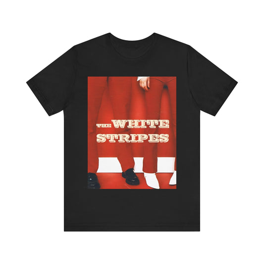 A black graphic t-shirt featuring a red and white signature graphic of The White Stripes.