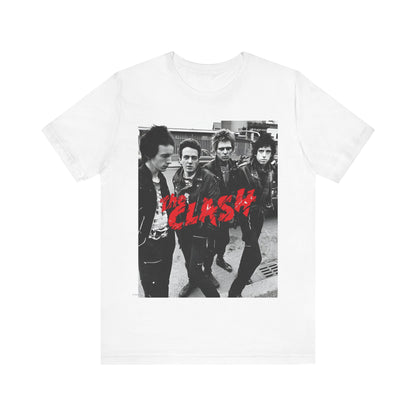 A black graphic t-shirt featuring a graphic of The Clash as punk rock pioneers.