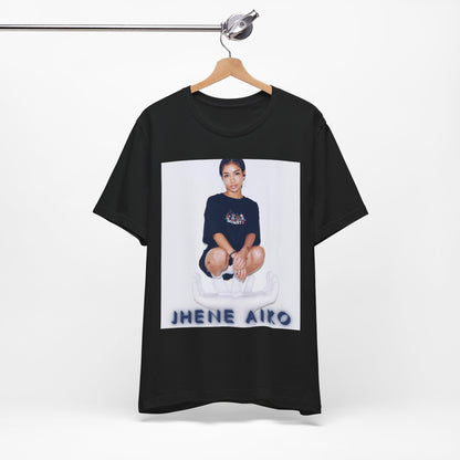 A black graphic t-shirt featuring a casual R&B fan graphic of Jhene Aiko.