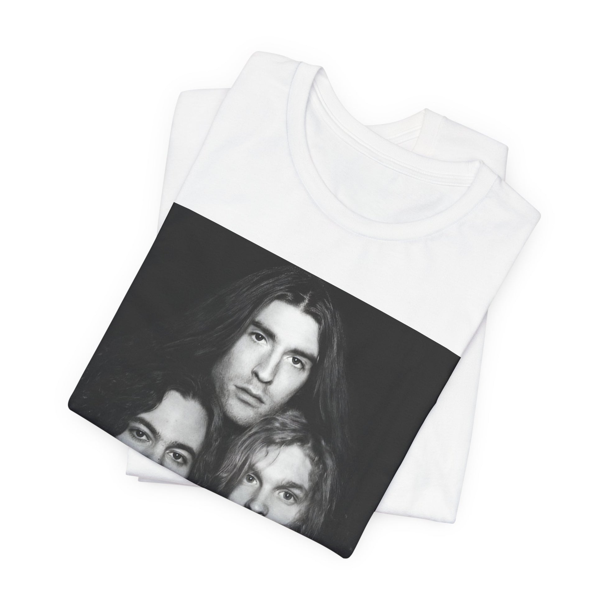 A black graphic t-shirt featuring a black and white graphic related to Alice In Chains' 90s 'Facelift' album era, possibly with band members in a stylized design.