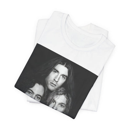 A black graphic t-shirt featuring a black and white graphic related to Alice In Chains' 90s 'Facelift' album era, possibly with band members in a stylized design.