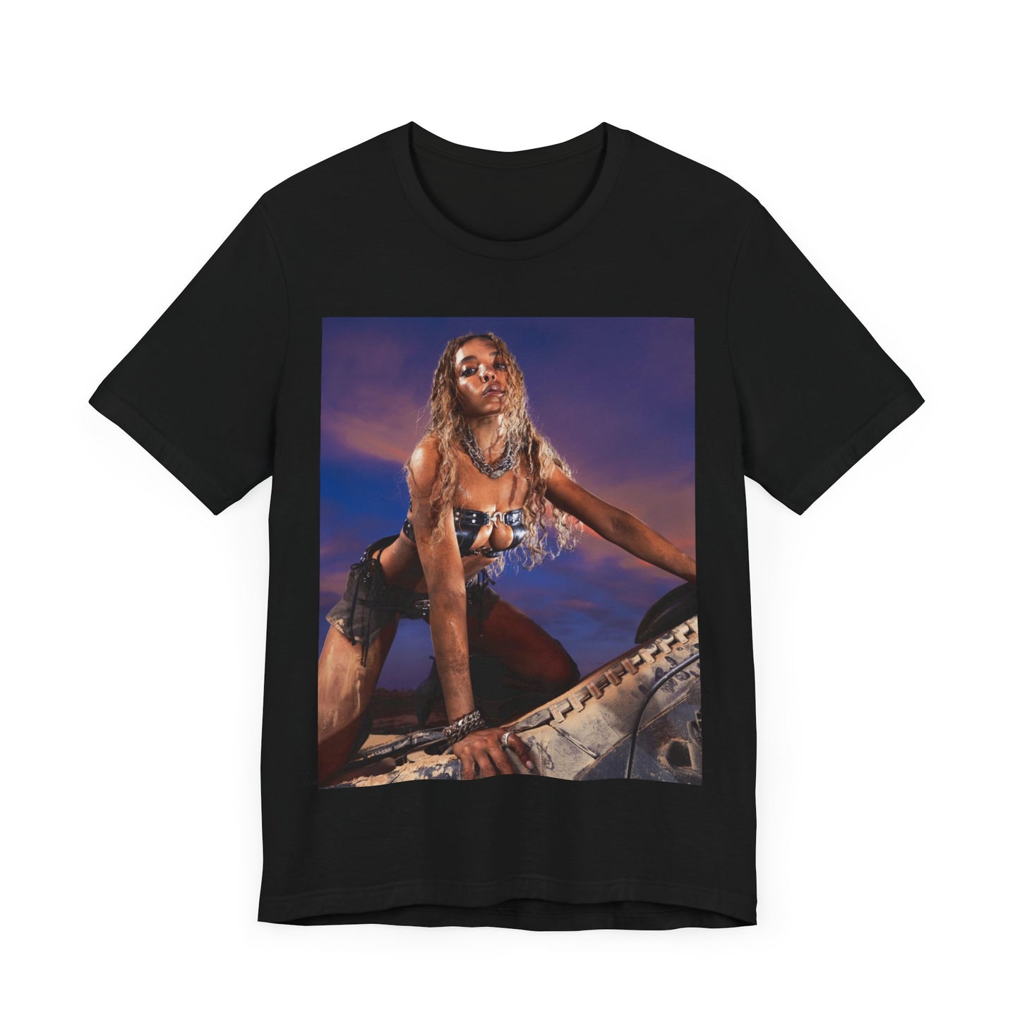 A black graphic t-shirt featuring a vintage graphic related to Tinashe's 'Nasty' era.