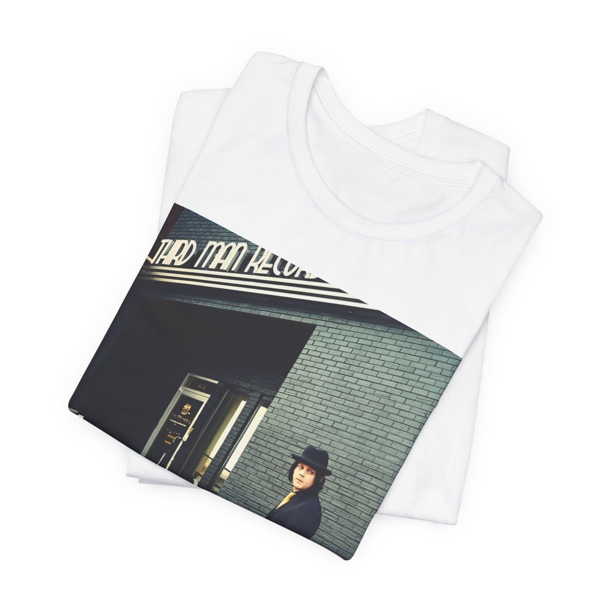A black graphic t-shirt featuring a garage rock graphic of The White Stripes.