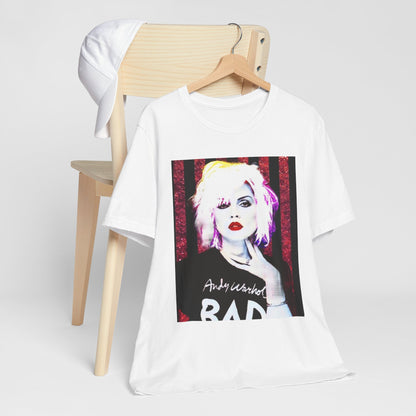 A black graphic t-shirt featuring a graphic of Blondie with an edgy street style aesthetic.