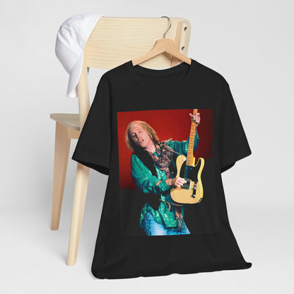 A black graphic t-shirt featuring a graphic related to Tom Petty's 'Free Fallin'' song or era concert.