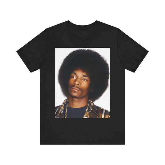 A black graphic t-shirt featuring a 90s vintage hip hop icon graphic of Snoop Dogg.