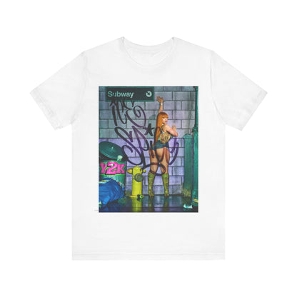 A black graphic t-shirt featuring a signature photo portrait of Ice Spice.