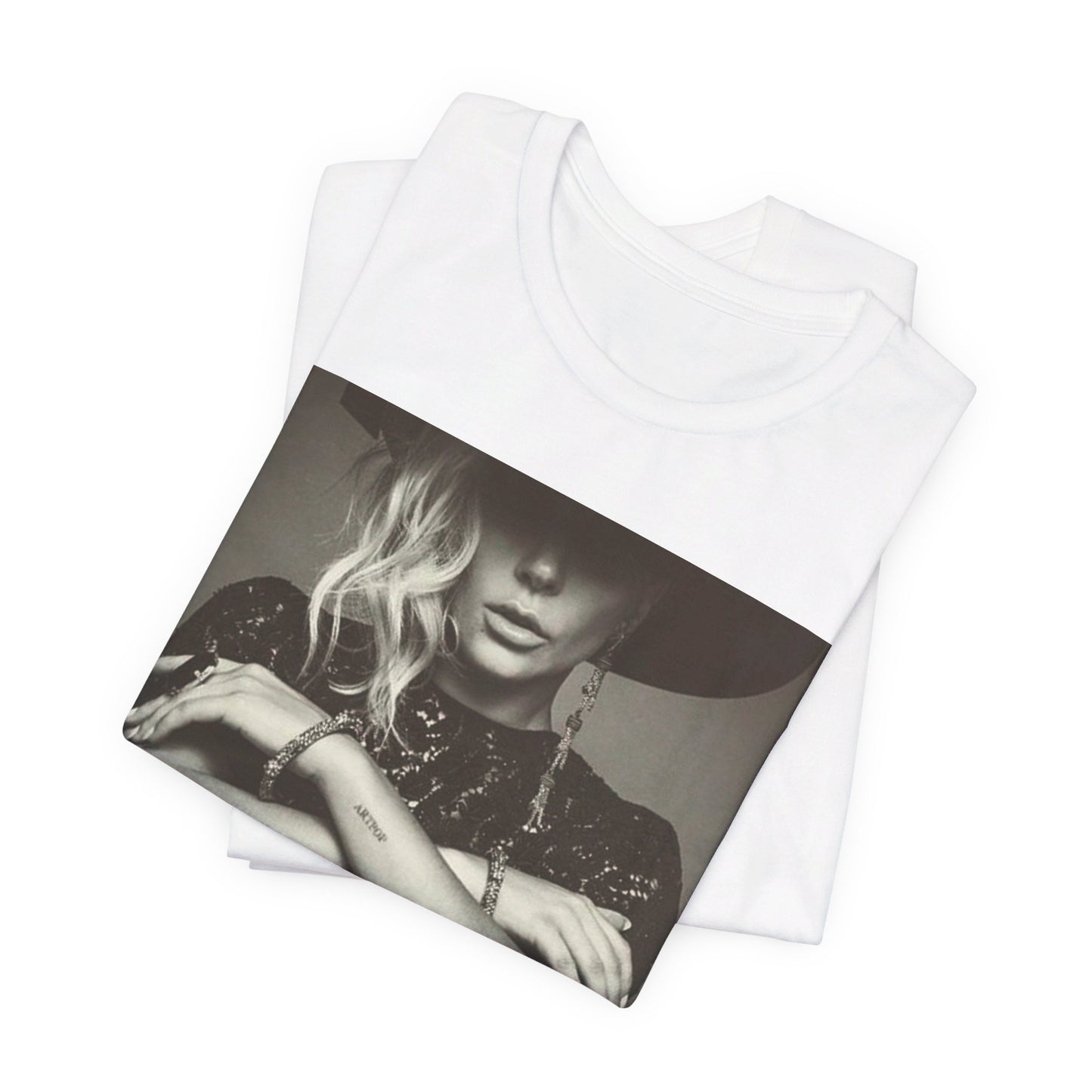 A black graphic t-shirt featuring a bold graphic of Lady Gaga as a pop superstar.