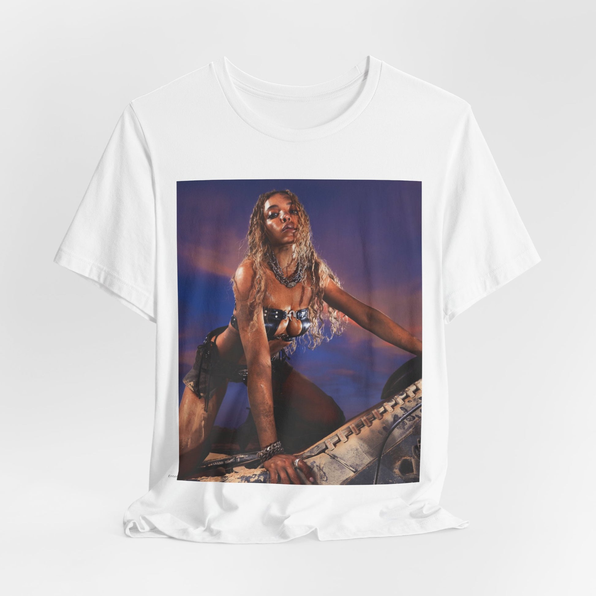 A black graphic t-shirt featuring a vintage graphic related to Tinashe's 'Nasty' era.