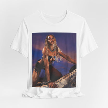 A black graphic t-shirt featuring a vintage graphic related to Tinashe's 'Nasty' era.