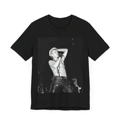 A black graphic t-shirt featuring a graphic related to Billy Idol's 'White Wedding' era, with a distinctive aesthetic.