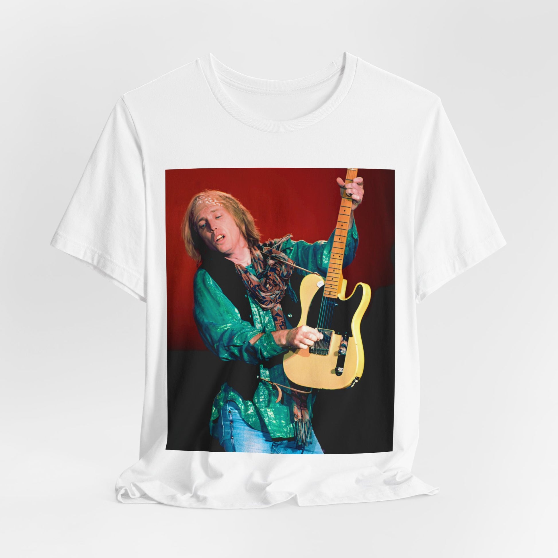A black graphic t-shirt featuring a graphic related to Tom Petty's 'Free Fallin'' song or era concert.