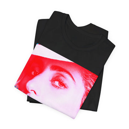 A black graphic t-shirt featuring a graphic related to Lady Gaga's 'Poker Face' song or era.