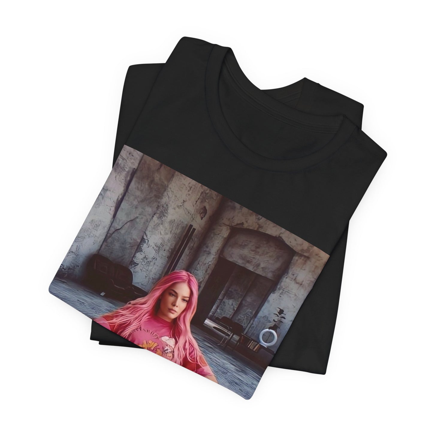 A black graphic t-shirt featuring a retro graphic related to Halsey's 'Badlands' album era.