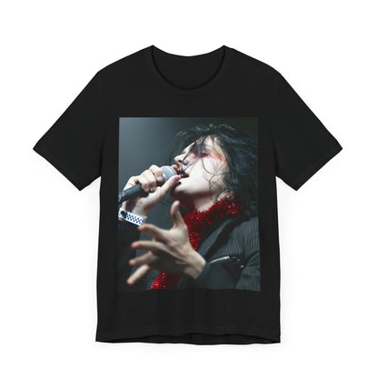 A black graphic t-shirt featuring an emo graphic of Gerard Way from My Chemical Romance.