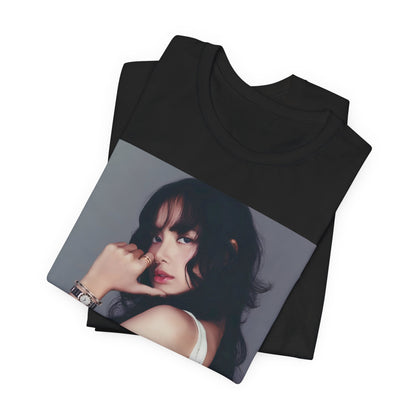 A black graphic t-shirt featuring a retro graphic related to Lisa's 'LALISA' solo era.