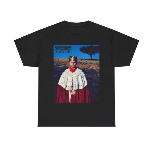 A black graphic t-shirt featuring a retro graphic related to Depeche Mode's 'Enjoy The Silence' from 1990.