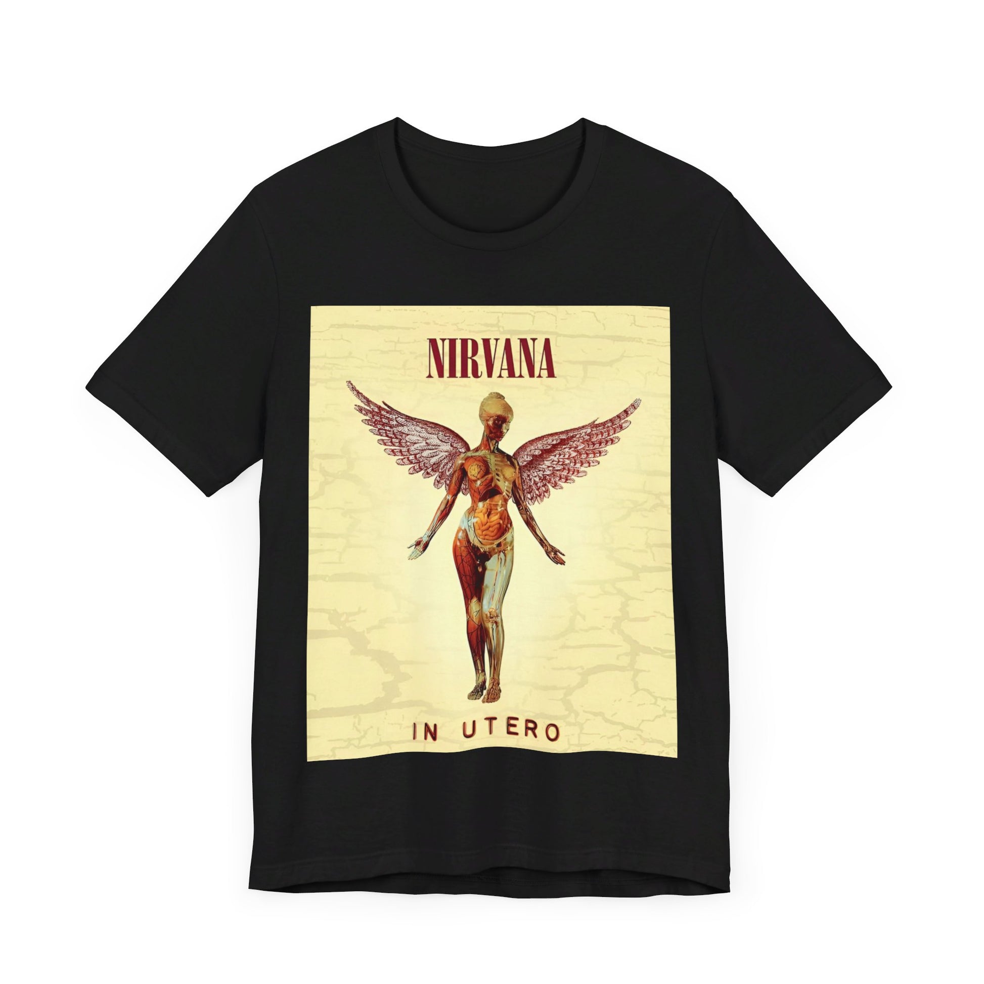 A black graphic t-shirt featuring a graphic related to Nirvana's 'In Utero' album.
