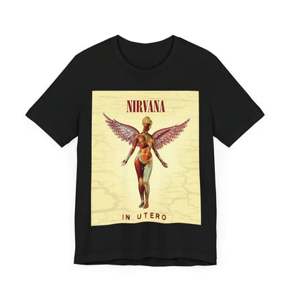 A black graphic t-shirt featuring a graphic related to Nirvana's 'In Utero' album.