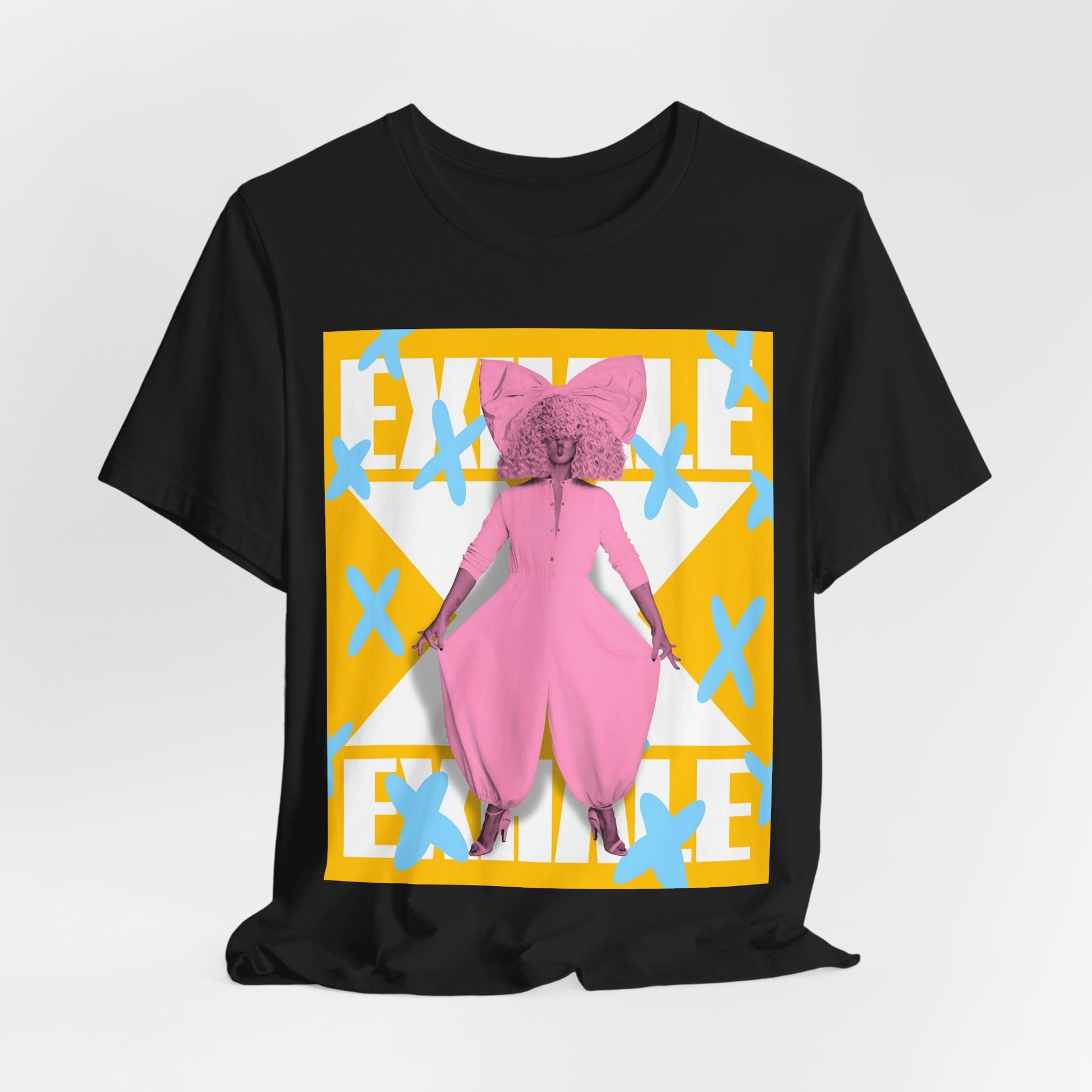 A black graphic t-shirt featuring a graphic related to Sia's 'Exhale' theme or lyrics.