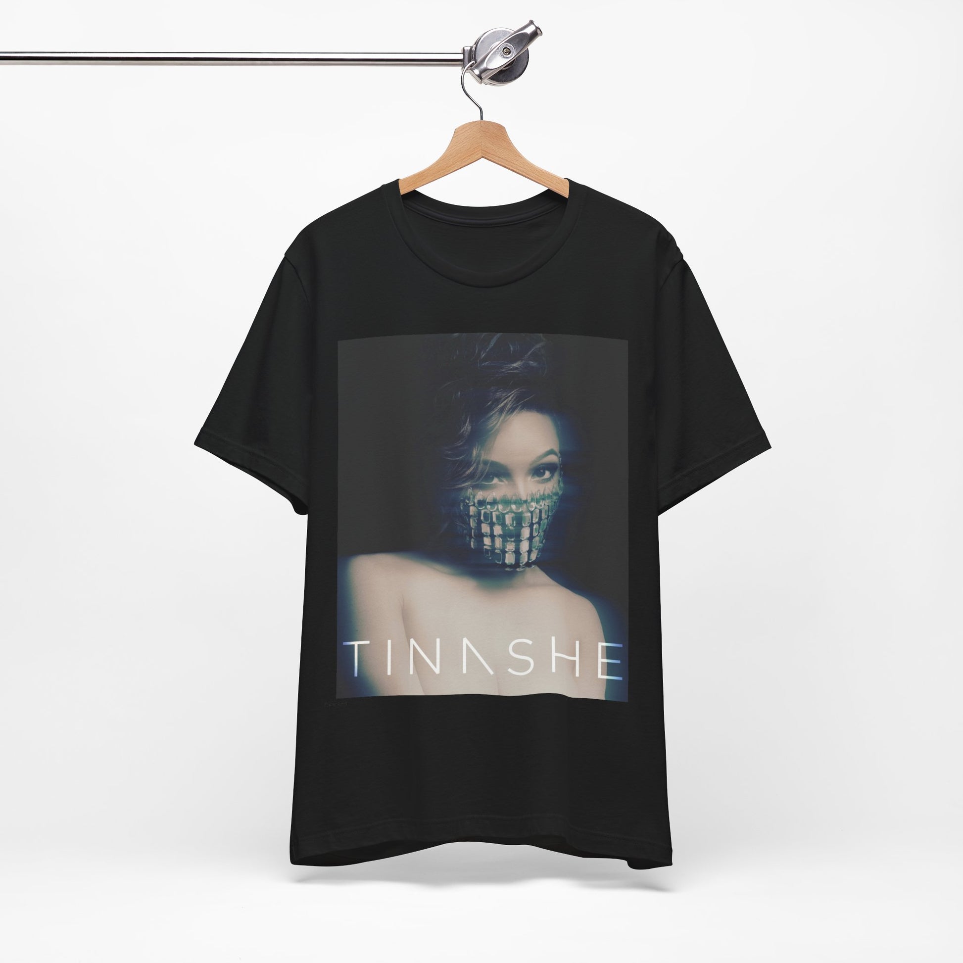 A black graphic t-shirt featuring the album cover art for Tinashe's 'Aquarius'.