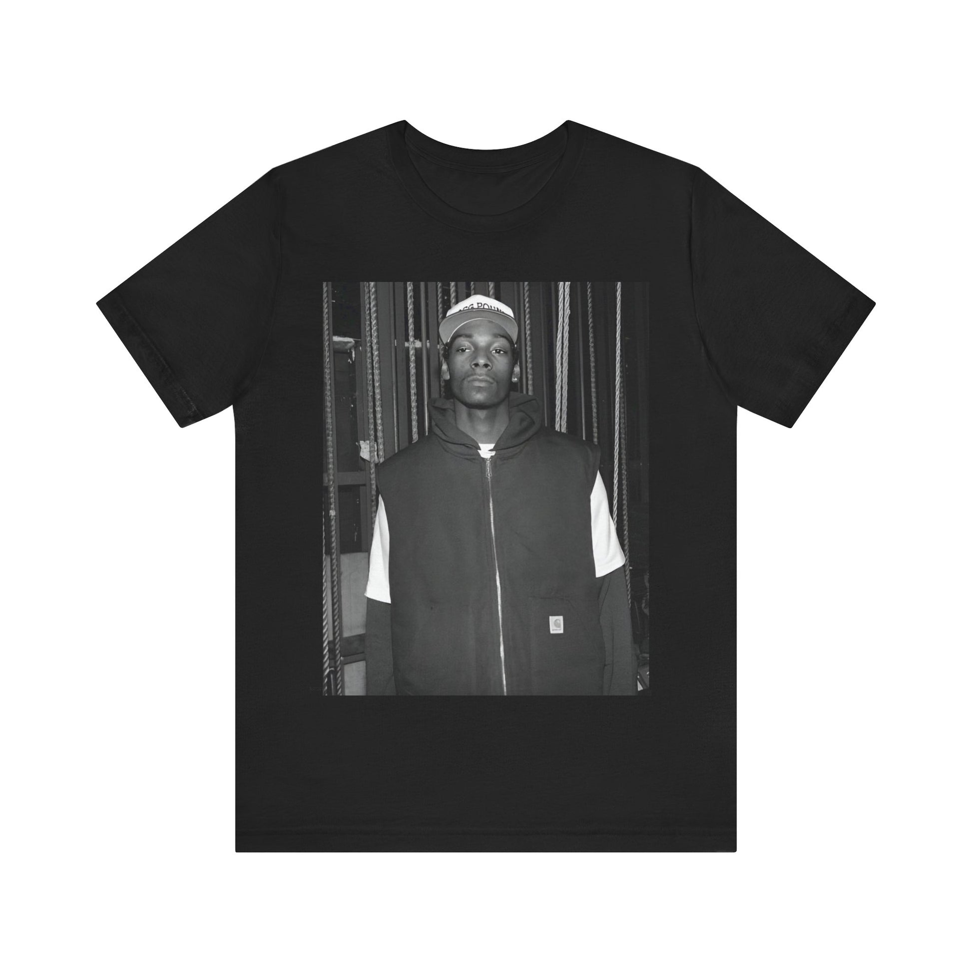 A black graphic t-shirt featuring a graphic of Snoop Dogg emphasizing a rebellious spirit.