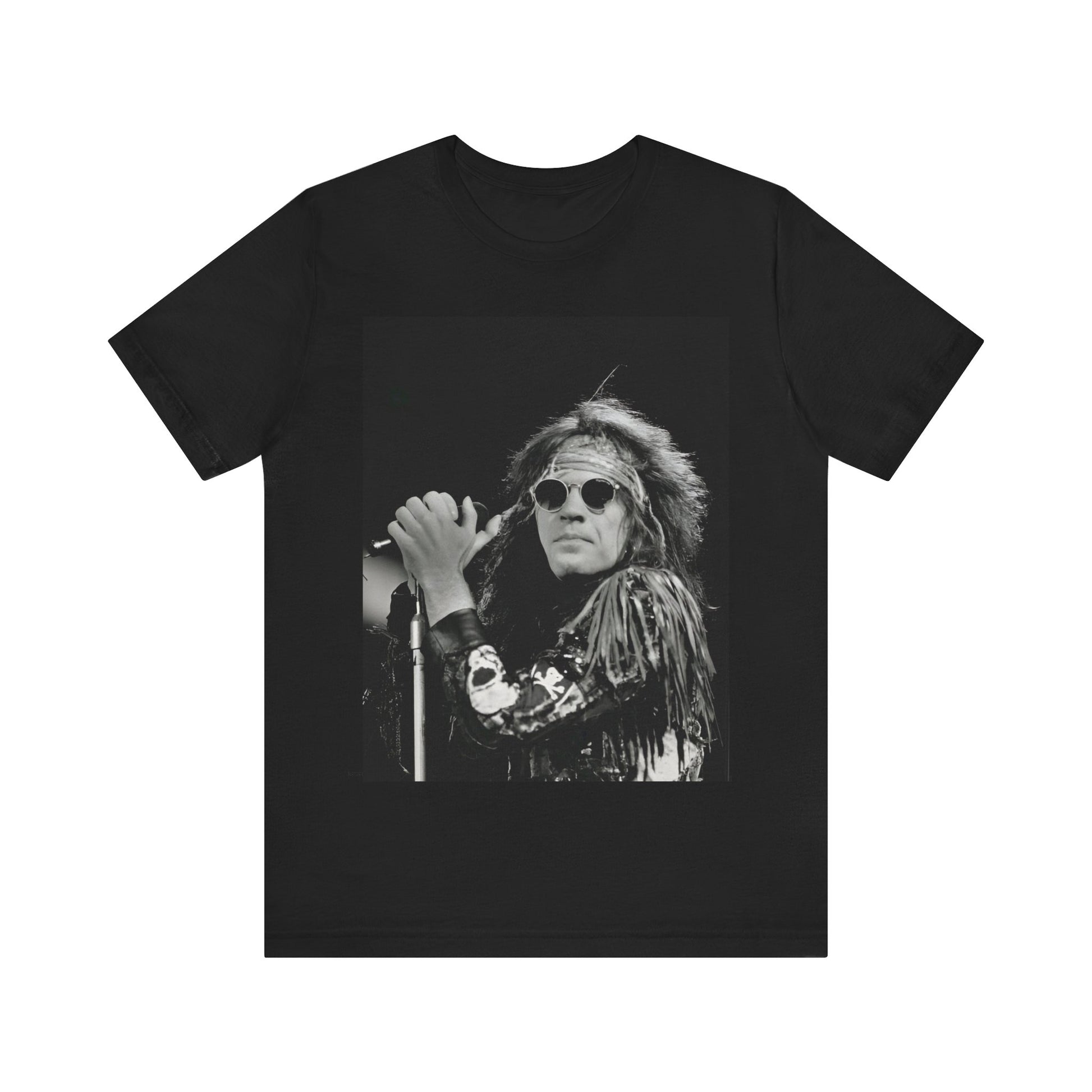 A black graphic t-shirt featuring a vintage graphic related to Bon Jovi's '94 era or "Glory Days".