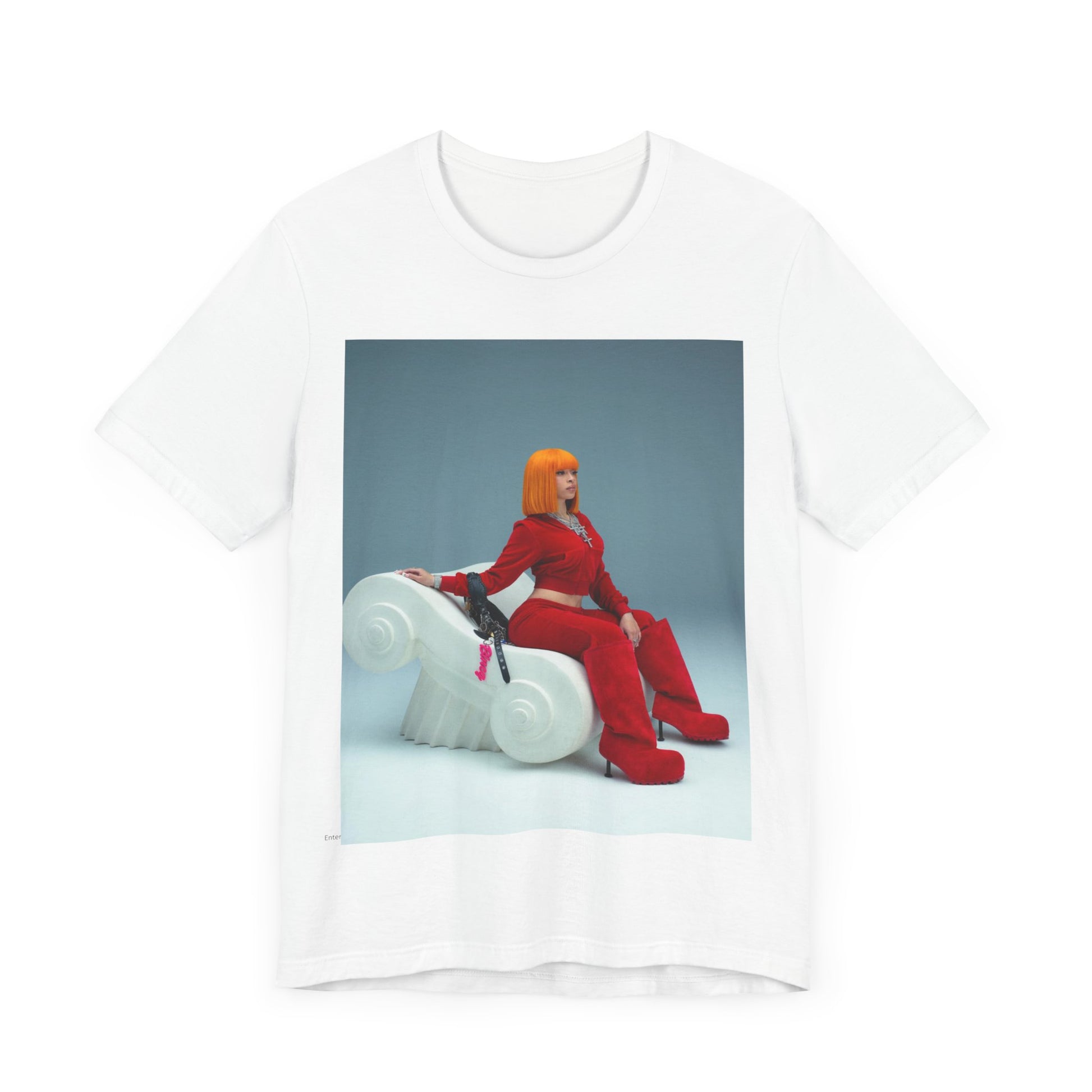 A black graphic t-shirt featuring a graphic of Ice Spice, designed with a rap aesthetic.