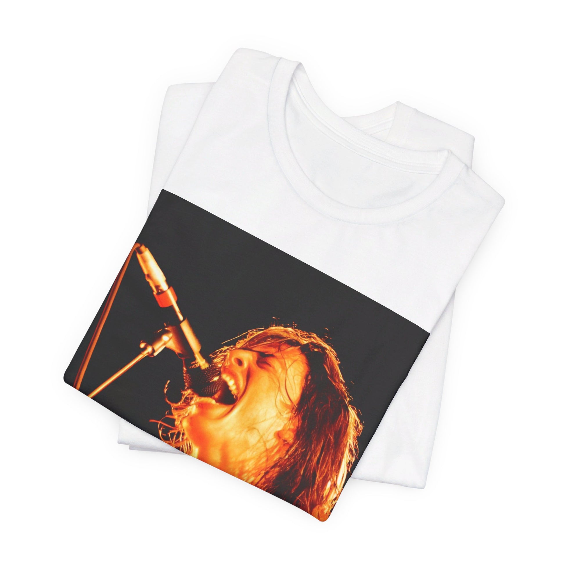 A black graphic t-shirt featuring a vintage grunge rock graphic of Foo Fighters.