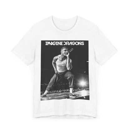 A black graphic t-shirt featuring a black and white graphic related to Imagine Dragons' 'Radioactive' song or era.