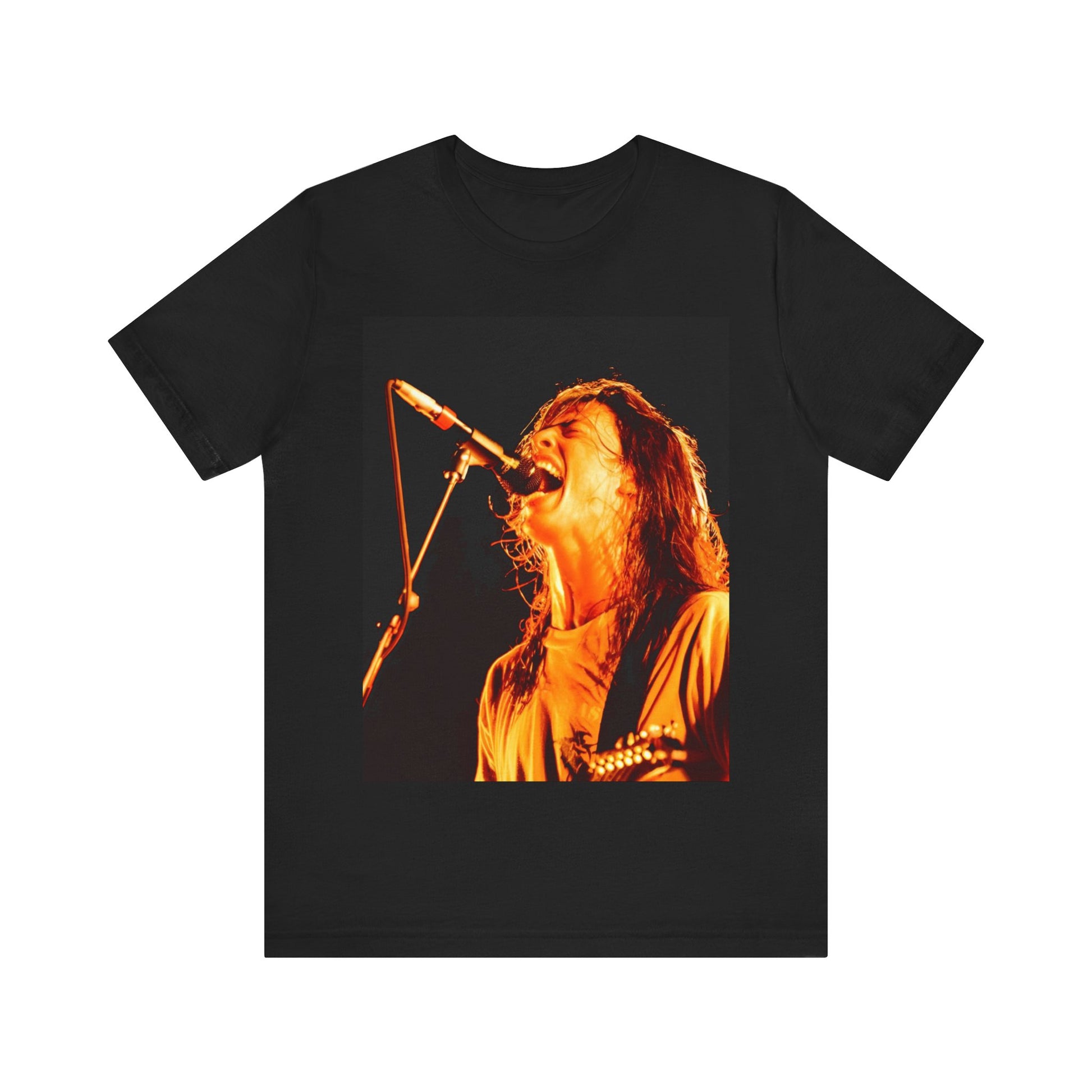 A black graphic t-shirt featuring a vintage grunge rock graphic of Foo Fighters.