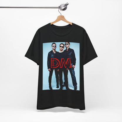 A black graphic t-shirt featuring a retro electropop graphic of Depeche Mode.