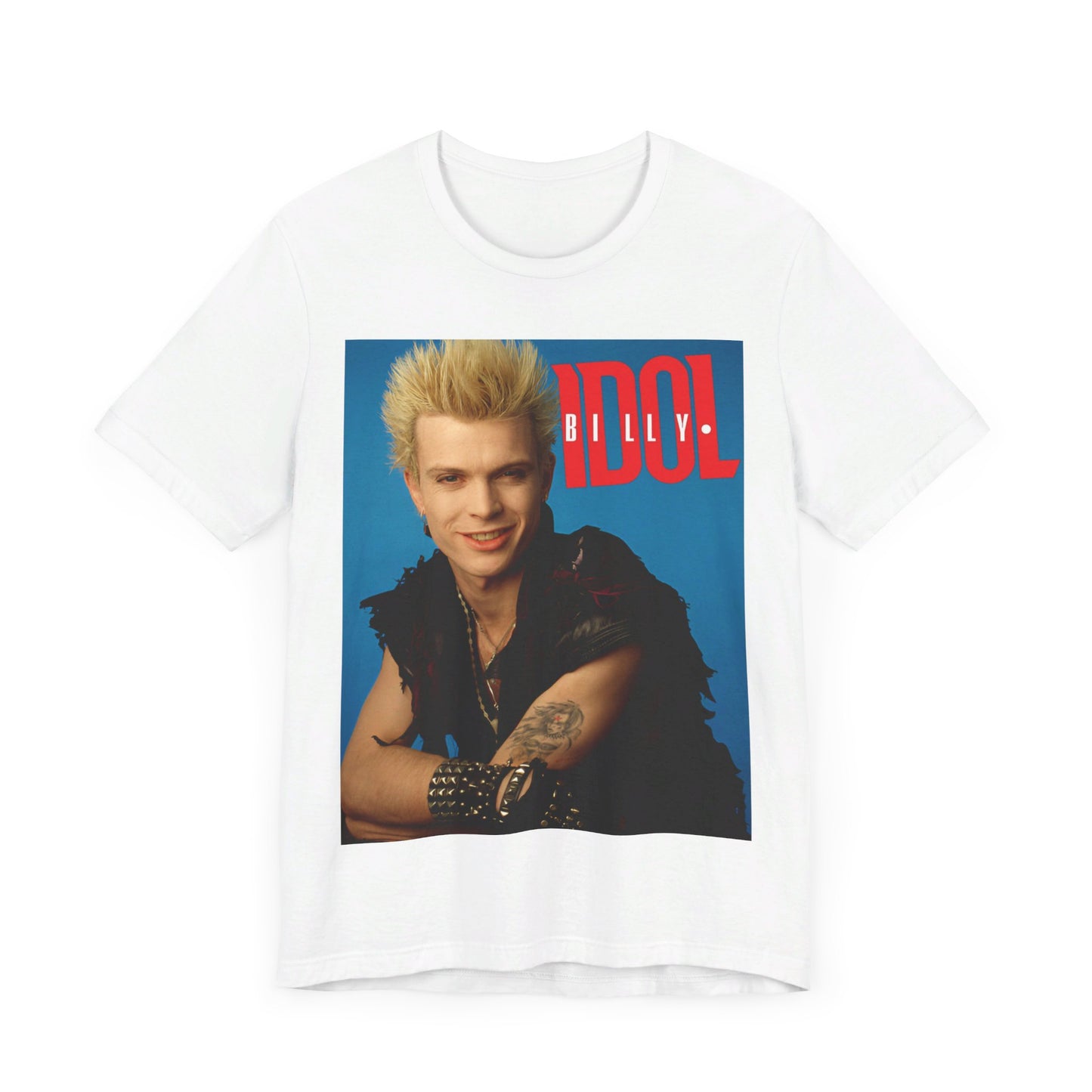 A black graphic t-shirt featuring a casual graphic inspired by Billy Idol's 'Rebel Yell' album or era.